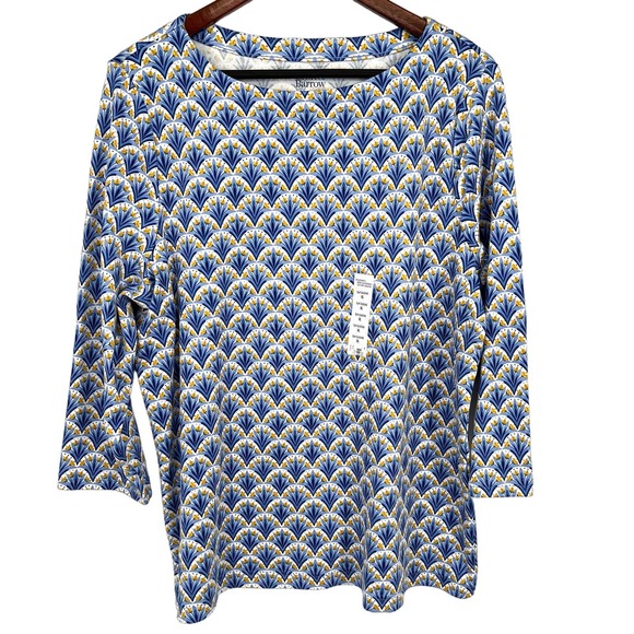 croft & barrow Tops - NEW Croft & Barrow Womens Size XL Stretchy Blue Yellow Blouse Shirt Top Floral
